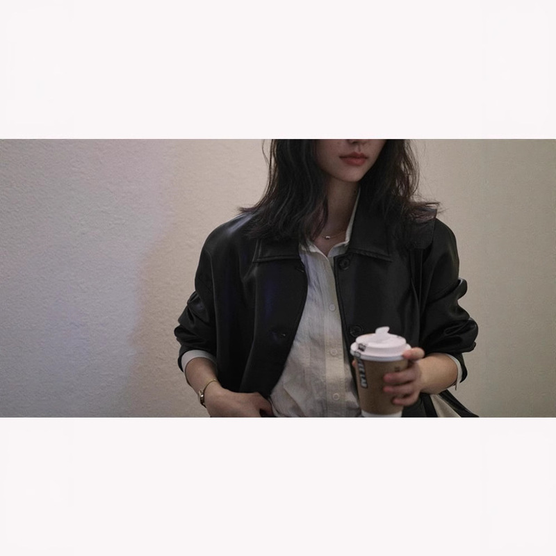 预售“摩登年代”法式短款皮衣春季新款复古休闲外套女|undefined