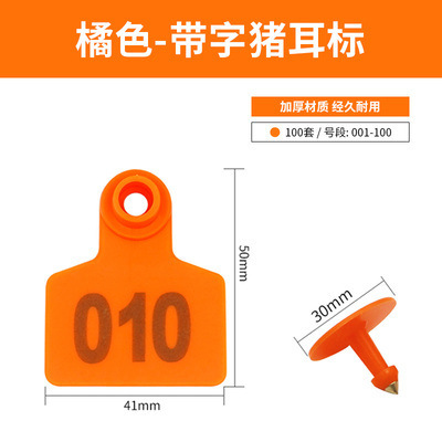 Etiqueta de oreja de cerdo naranja con palabra 001-100