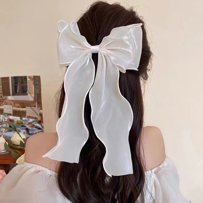 Pinza para el cabello con lazo de malla de súper hada sirena Ji cinta azul accesorios para el cabello de alta calidad clip de resorte con lazo grande