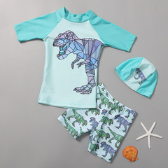 2022 New Boys' Split Swimsuit Boxer Swimming Pants Cartoon Tyrannosaurus Rex Little Boy Baby Hot Spring Swimsuit Swimming Cap