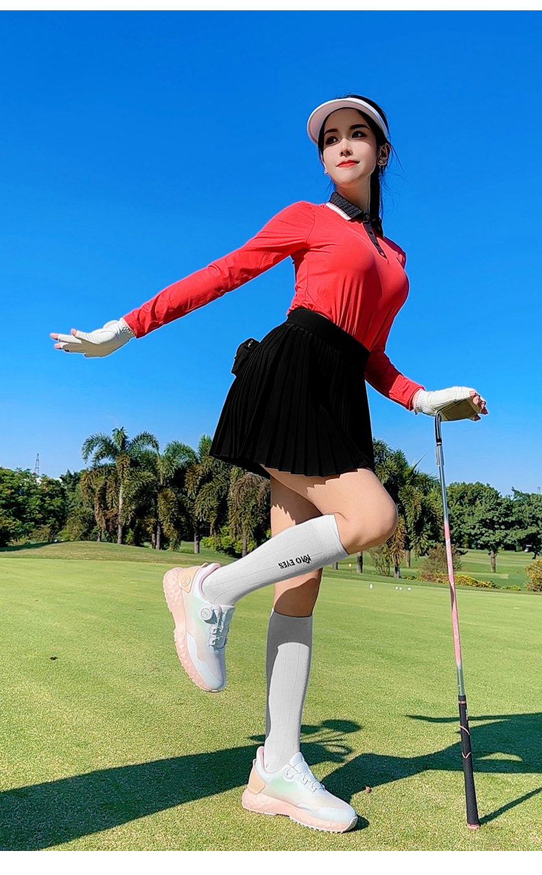 Áo thun dài tay golf nữ PGM cổ sườn ôm eo — YF744 [Cổ sườn có màu/vải co giãn] Áo sơ mi POLO màu trắng chi tiết 16