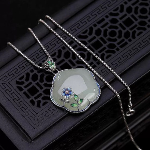 Imitation Hotan Clavicle Chain Chinese Style Vintage Enamel Pendant Necklace Cloisonne Plum Pendant Women's National Fashion Jewelry