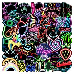 50 Pieces Neon Light Graffiti Personalized Cross-border Fresh Style Goka Creative Car PVC Luggage Decal DIY Sticker Wholesale