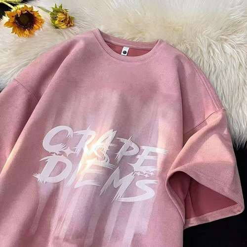 Summer Heavyweight New Arrival American Calfskin Print Crew Neck Short Sleeve Streetwear Couple Bestselling Loose Fit Versatile Casual Top