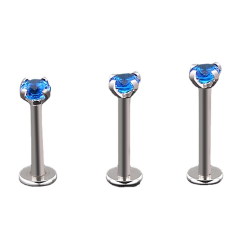 European and American fashionable titanium steel round cake straight barbell four-claw colored zircon tongue nail lip nail ear bone nail titanium steel piercing jewelry