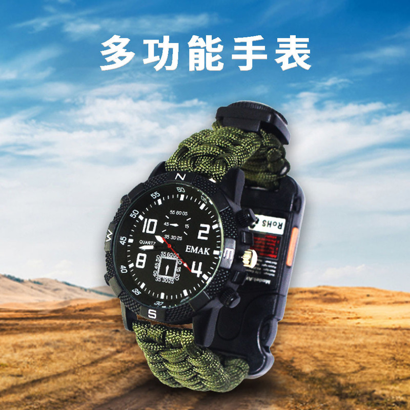 Outdoor supplies nylon watch with outdoor climbing umbrella rope watch emergency survival waterproof watch in stock wholesale