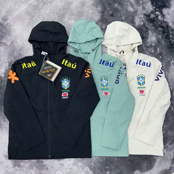 Brazil Team Neymar's Same Style Windproof and Waterproof Jacket for Men and Women Fleece-Lined Thin Sports Winter Jacket with Hood