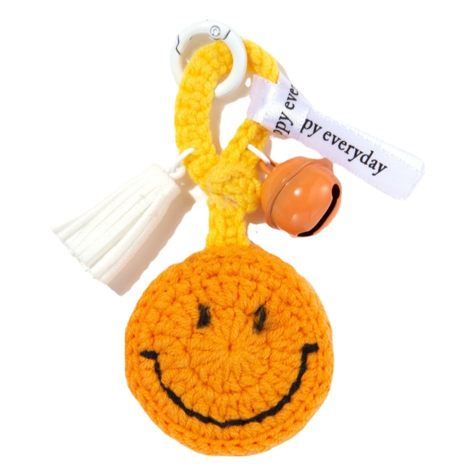 Estilo elegante GD cara sonriente sonrisa hecho a mano de lana colgante llavero bolsa decorativa dopamina accesorios producto terminado