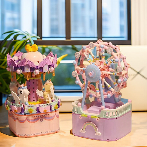 New assembled small particle toys girls best friends gifts Ferris wheel carousel music box building block toys