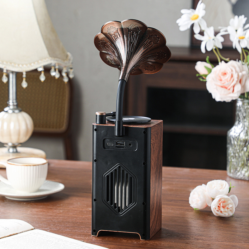 レトロh 3レコードのブルートゥースのスピーカーの形のスピーカーの携帯型の黒いゴムのレコード機のブルートゥースのスピーカー|undefined