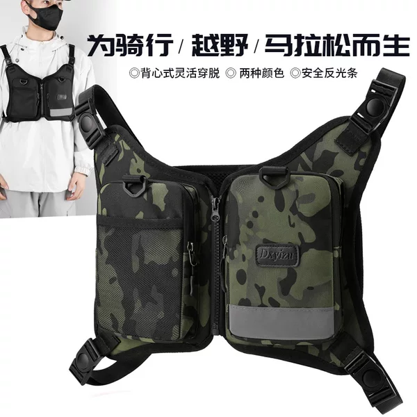 Chest Bag Cross-Border Men's Personal Tactical Vest Bag Work Vest Bag Lightweight Reflective Cycling Hiking Mountaineering Bag for Men