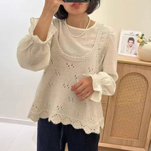 韩系甜美减龄u领毛衣马甲女2025秋季显瘦外搭叠穿针织吊带背心潮