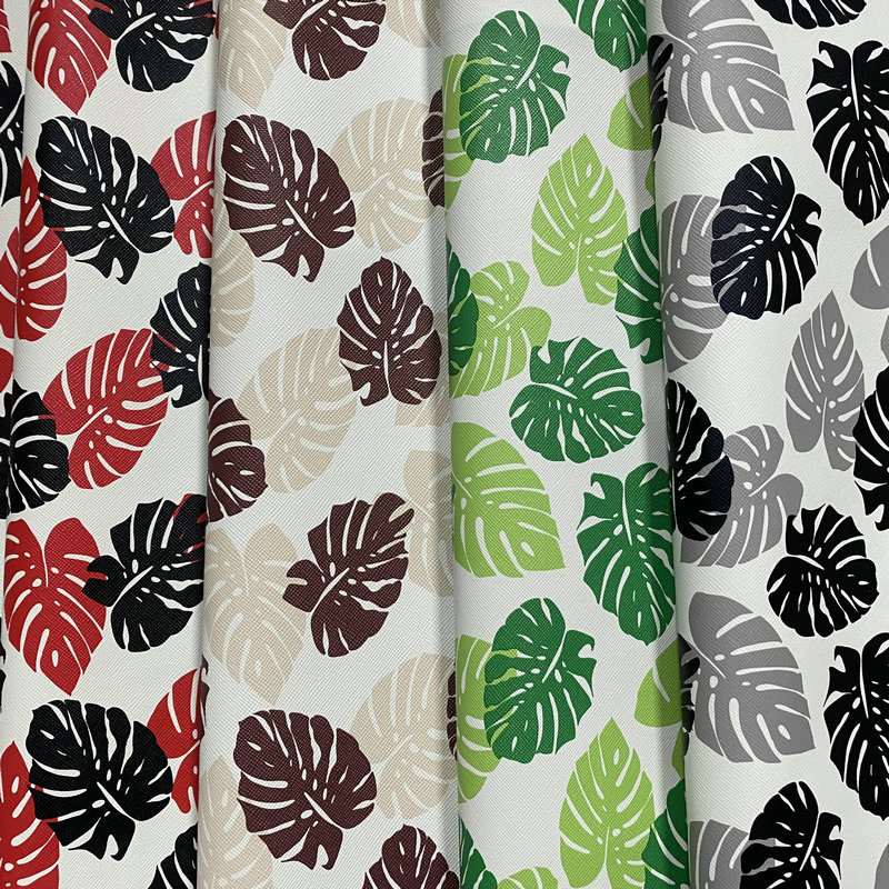 新款现货批发小十字纹PU印花革日韩热带绿植树叶箱包家居文具革