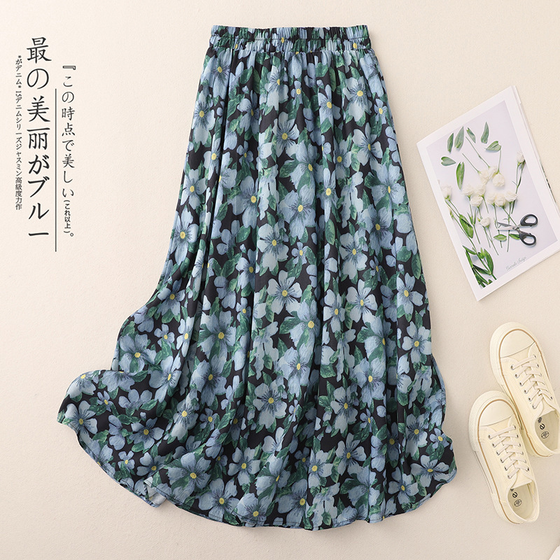 French Style Floral Ramie Skirt Women's Summer and Summer Elegant Casual Unique Floral Long Skirt Small Skirt