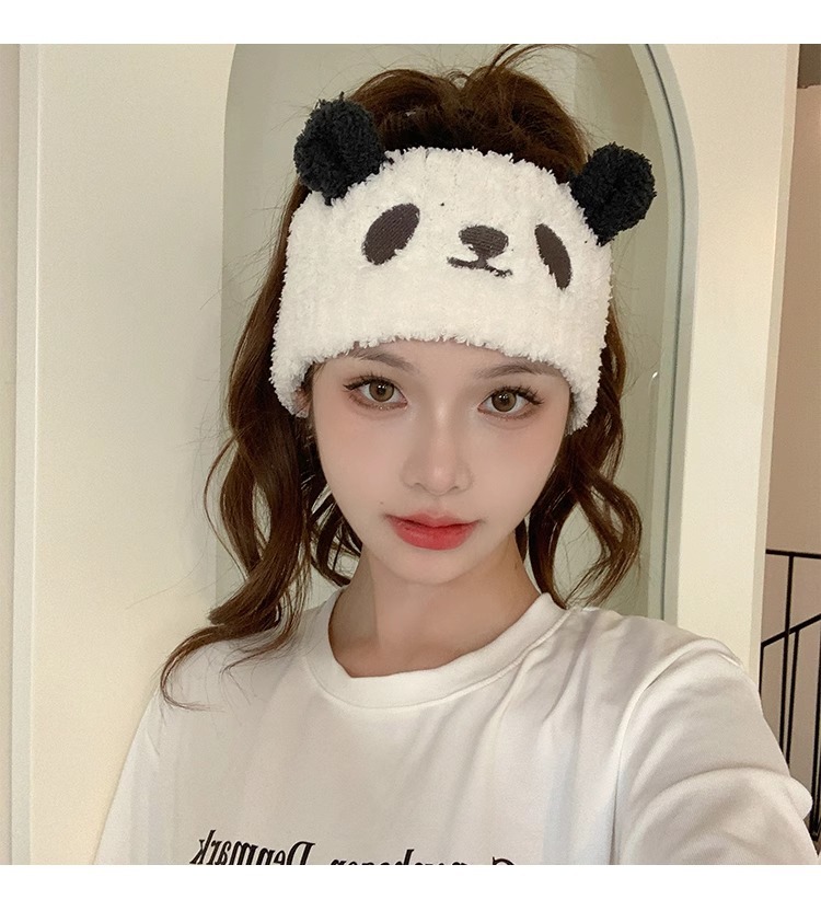 Fascia panda in peluche per lavaggio viso accessorio capelli donna_voghion.com