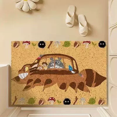 Avtomobil döşəmə paspasları | Customizable Pvc Door Mat - totoro-cat-cat-yellow-bus-4060cm-silk-circle
