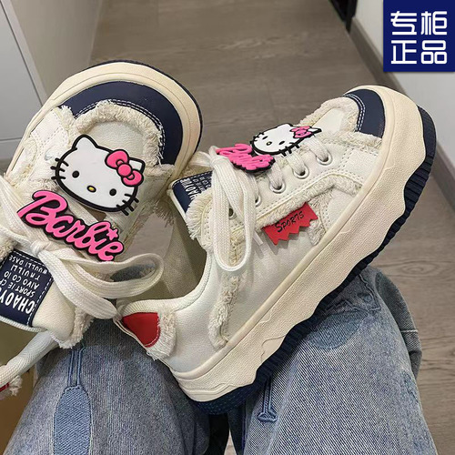 Hello Kitty White Sneakers for Girls, Spring Season, Instagram Fashion, Versatile Student Style, High-Artistic Campus Trend