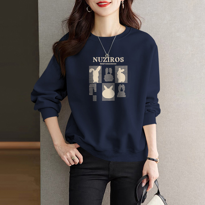 2025 Autumn and Winter New Round Neck Sweatshirt Women's Style Letter Print Loose Casual Pullover Hoodless Long-Sleeved Top
