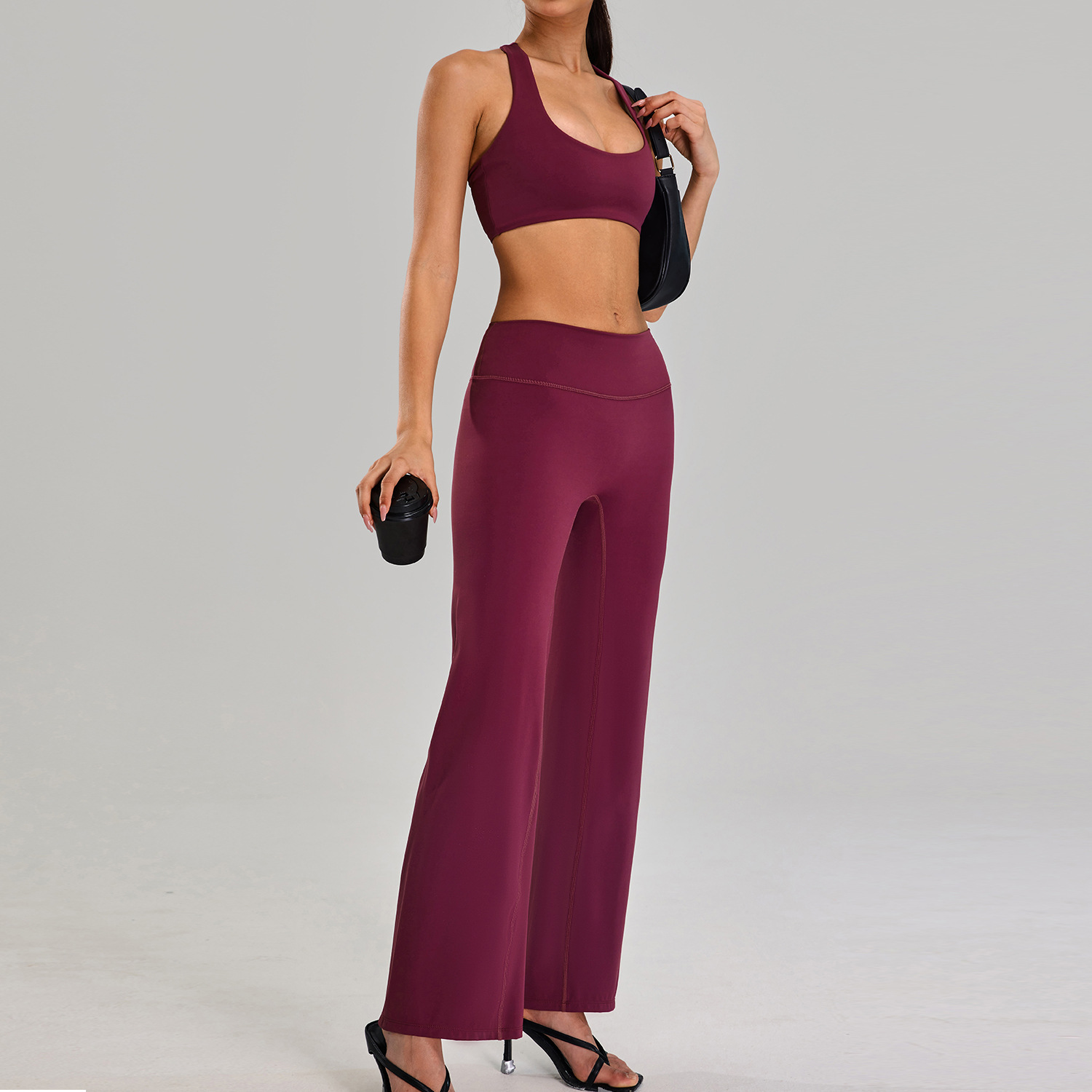 Traje deportivo de alta intensidad europeo y americano, correr al aire libre, ropa de fitness desnuda, cintura alta delgada, ropa de yoga de cinco piezas