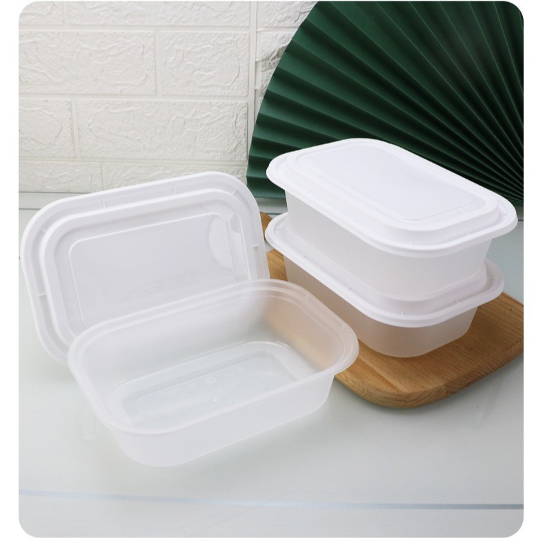 Fiambrera desechable Caja de embalaje para llevar europea Fiambrera de plástico engrosada HH26oz comida caja bento blanca cuadrada