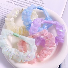 彩色珠光印花成人肠圈发圈 可粘装饰diy头绳带托皮筋发饰配件