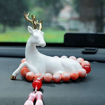 Decorations Safe Journey Deer – Car ornaments - send-anti-skid-mat-lying-deer-goddess-powder-gear-beads