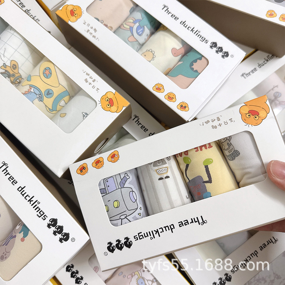 Little Duck Kidsren's Boxer Briefs for Boys and Girls Students Cartoon Printed Combed Cotton Boxer Shorts Boxed Baby Pants