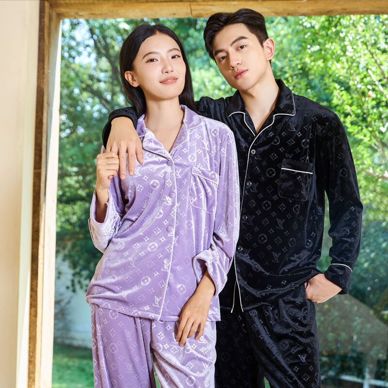 Autumn and Winter Pajamas for Women, New High-End Couple Gold Velvet Suit, Thick Fashionable Men's Wearable Autumn and Winter Home Clothes