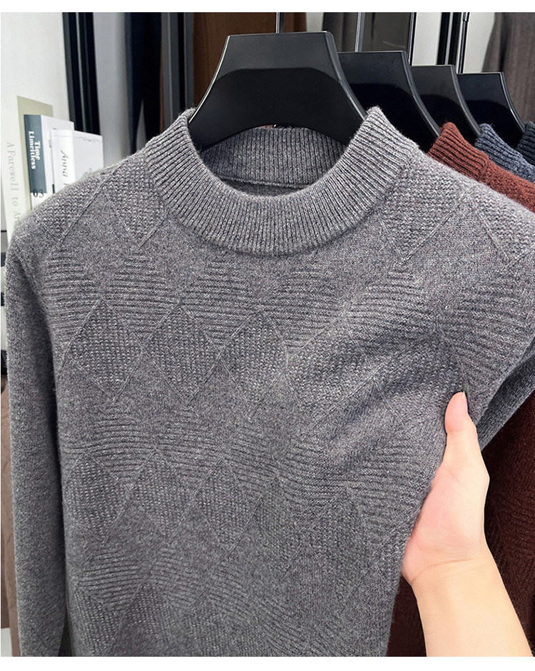 Jacquard básico nuevo color sólido de lana de oveja hombre medio cuello bajo camiseta de punto casual suéter de lana de alto nivel