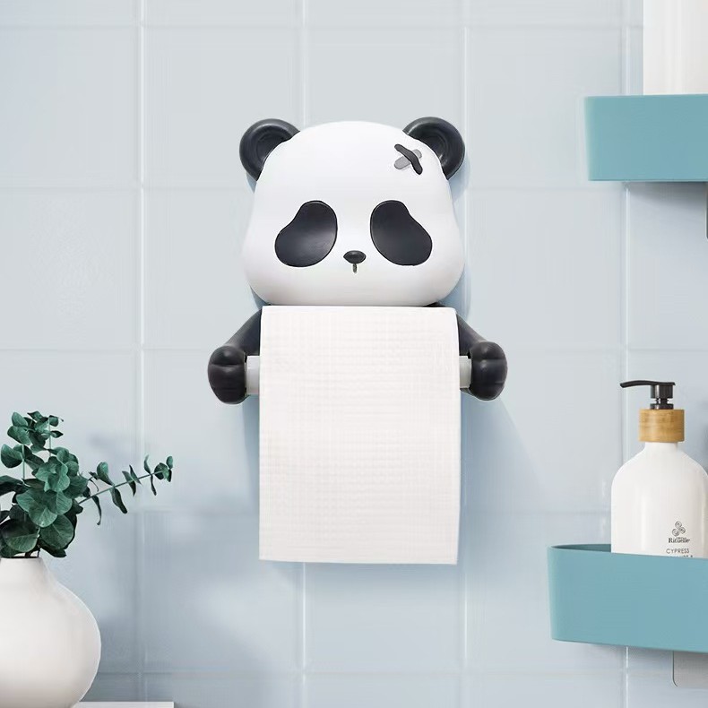 Cartoon Panda Roll Paper Toilet Tissue Box Multifunctional Face Towel Storage Rack Decoration No Punching
