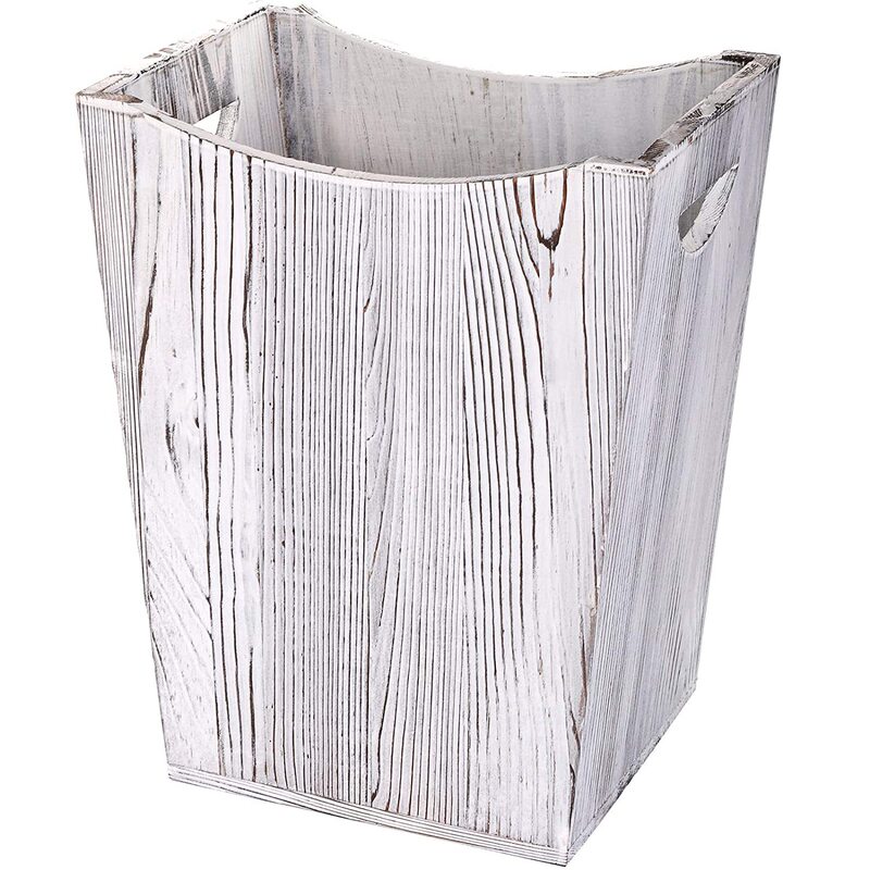 Trash can with built-in handle, gallon vintage wooden waste basket, rectangular trash can,