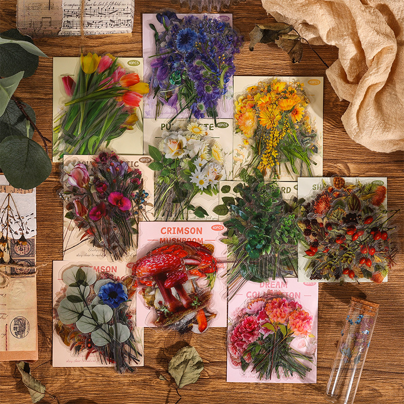 Museo Natural serie mano cuenta pegatinas bolsa vintage planta flor pegatinas mascota impermeable Flor Mariposa pegatinas