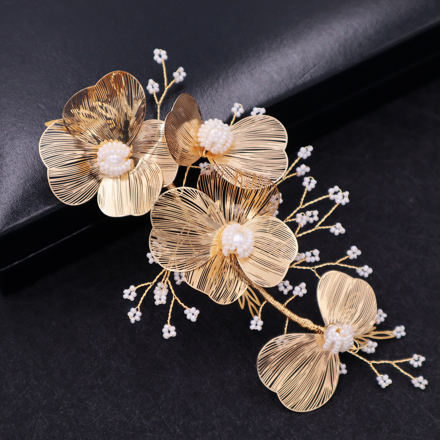 20g Weight Bridal Gold Flower Head Earring Knot Wedding Dress Hair Accessories