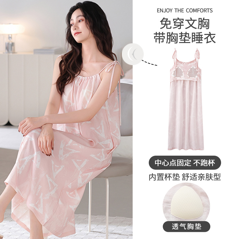 2025 nuevo estilo camisón de verano para mujer camisola sexy pijama sin mangas para mujer con almohadilla para el pecho falda floral de una pieza