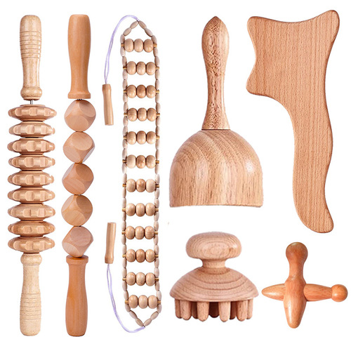 Wooden massage roller, Guanjin stick, scraping board, Wood therapy massage cup, Mushroom head massage tool, Lymphatic massage set