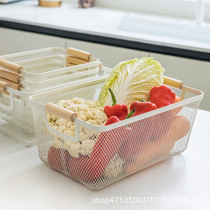 家居北欧铁艺菜篮子厨房收纳筐水果篮桌面零食果蔬小篮子家用