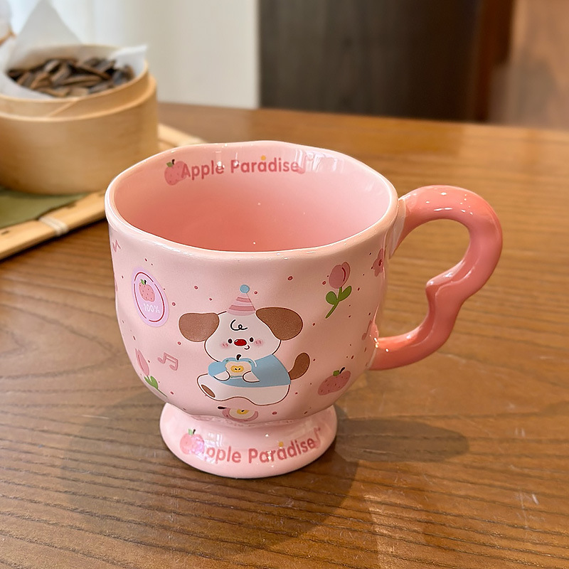 Alto valor facial encantador taza de dibujos animados con cubierta de cuchara taza de agua cerámica pareja de desayuno casero taza de café de leche práctica image 8