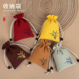 厂家直供麻布束口袋 文玩佛珠手链首饰包装袋 兰花麻布袋可定LOGO