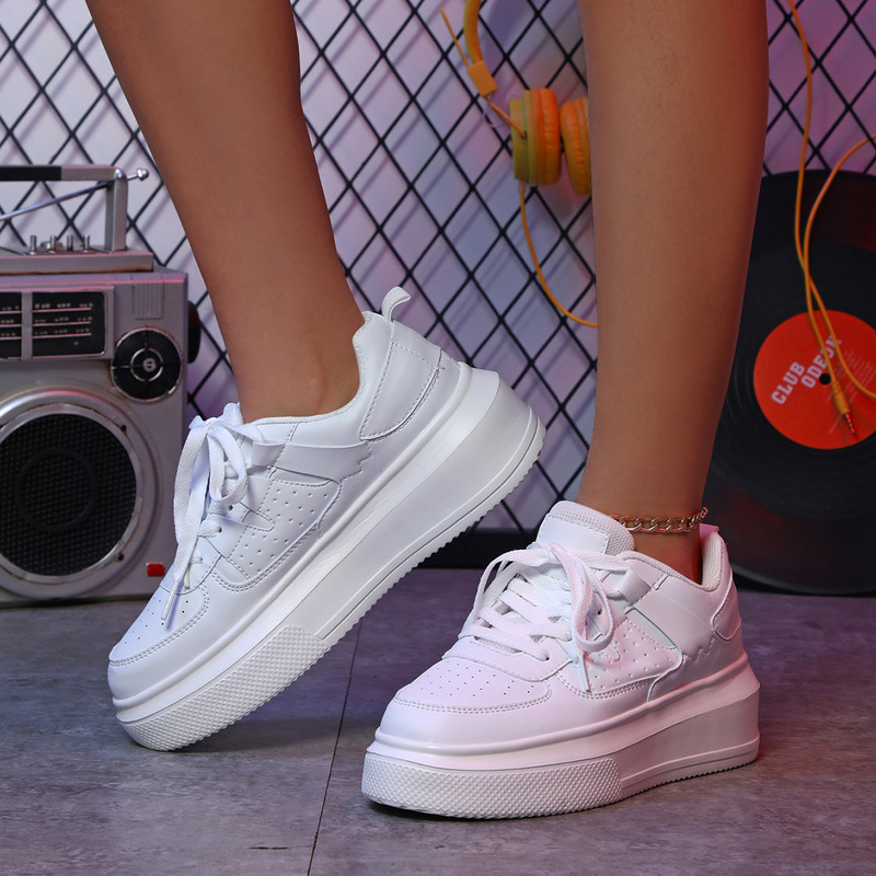 Thick-soled increased Korean women's shoes lace-up comfortable casual sneaker all-match flat shoes fashion color matching outdoor fashionable shoes