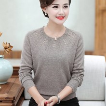 中年妈妈羊绒衫女100纯羊毛外穿洋气秋冬针织中老年打底貂绒毛衣
