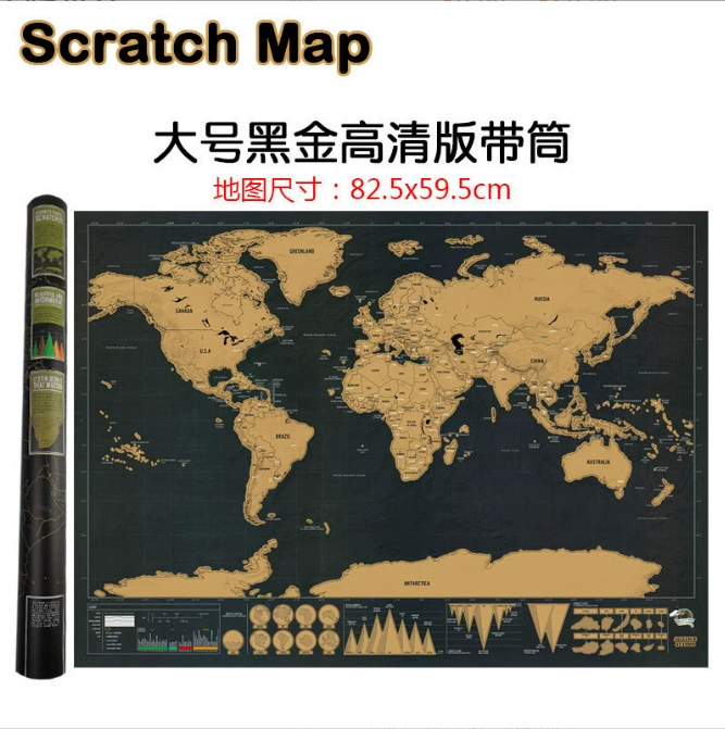 Большой Scratch Map Черное золото царапает карту World Travel может царапать карту царапает карту