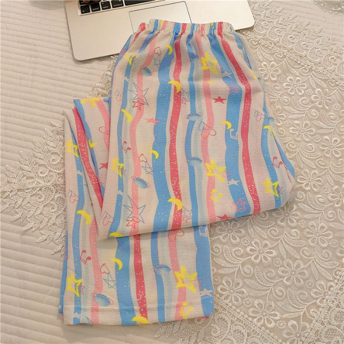 Pantalones de dibujos animados lindos pantalones de pijama elásticos de cintura estudiantil en casa pantalones largos de primavera y otoño de verano para mujeres pantalones casuales