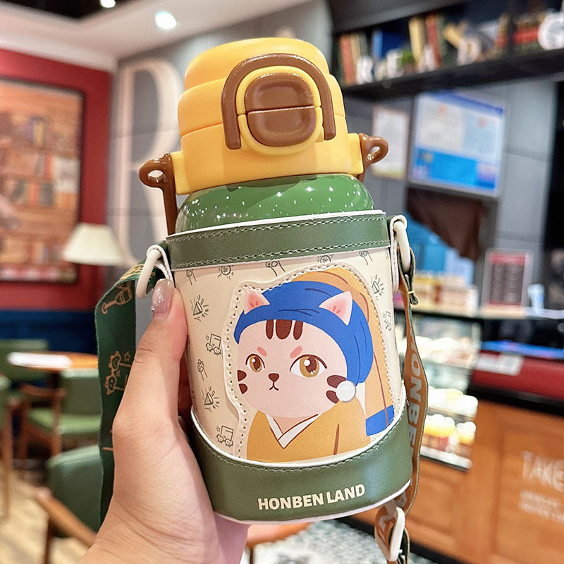 어린이 316 스테인리스 보온병 빨대 물병 어깨끈 550ml