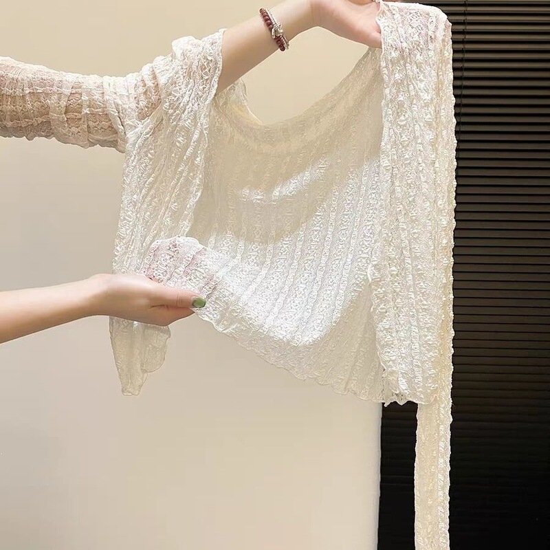 In-Stock Summer Thin Semi-Transparent Mesh Lace Sun Protection Cover-Up Top for Women, Wholesale and Dropshipping