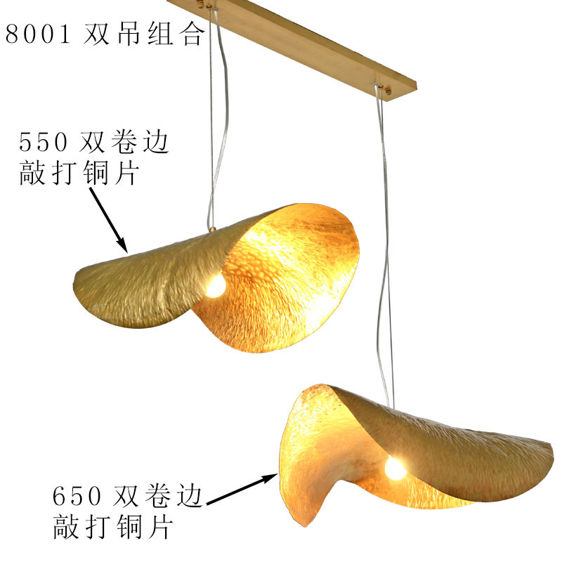 Todo cobre nuevo comedor chino hoja de loto lámpara de araña de lujo de alta gama vestíbulo del hotel cafetería sala de té arte Zhongshan lámparas
