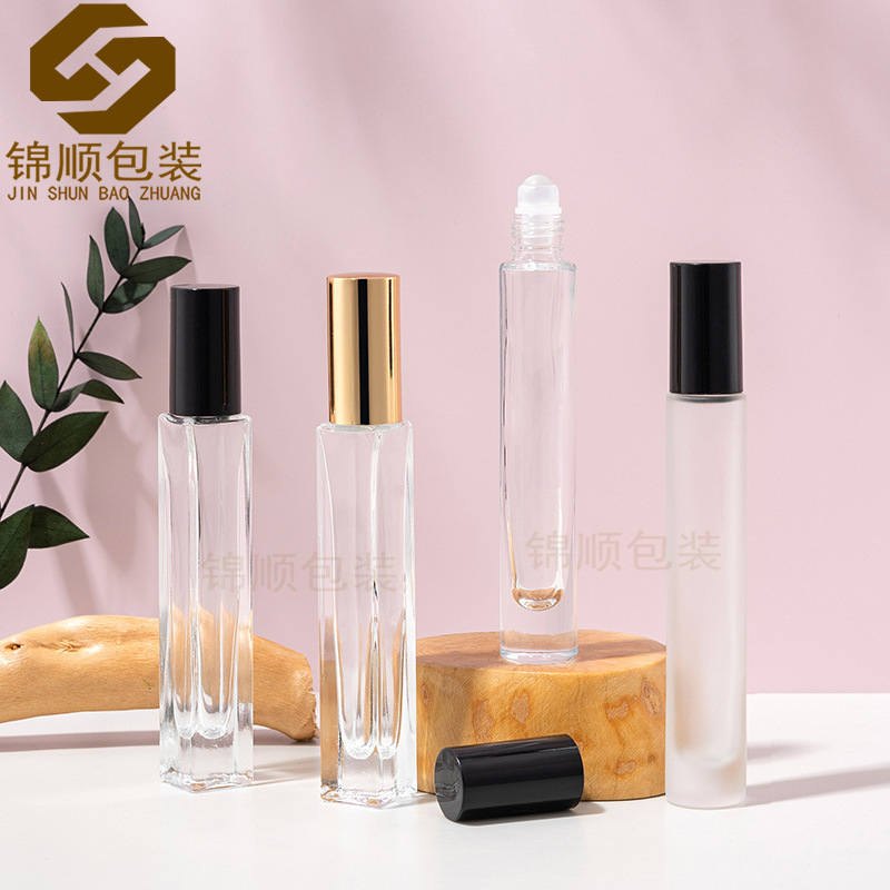 现货10ml透明按摩走珠瓶 细长圆形精油滚珠瓶 方形香水玻璃分装瓶