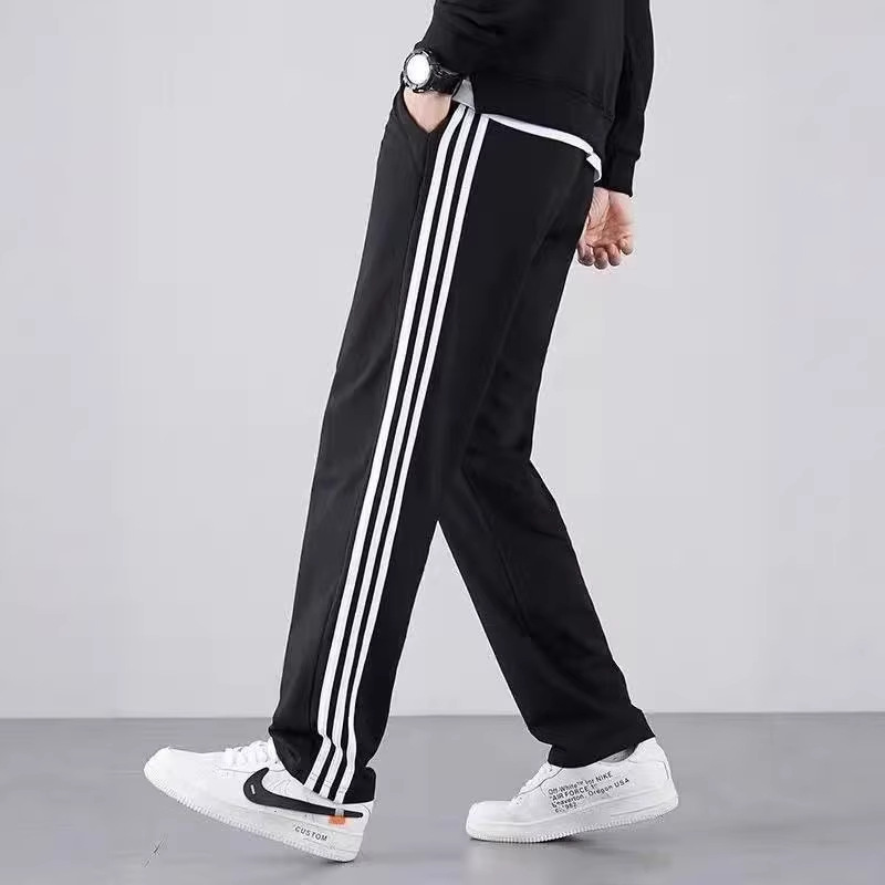 26 Summer Men's Sweatpants, Loose Straight Leg Casual Pants, Three Stripes, School Uniform Pants, Versatile Thin Plus Size Pants