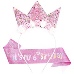 国境を越えた新しい子供の王女の誕生日デジタル 1 歳ピンクのスパンコールヘッドバンドセレモニーバンドフラワーヘアアクセサリーセット