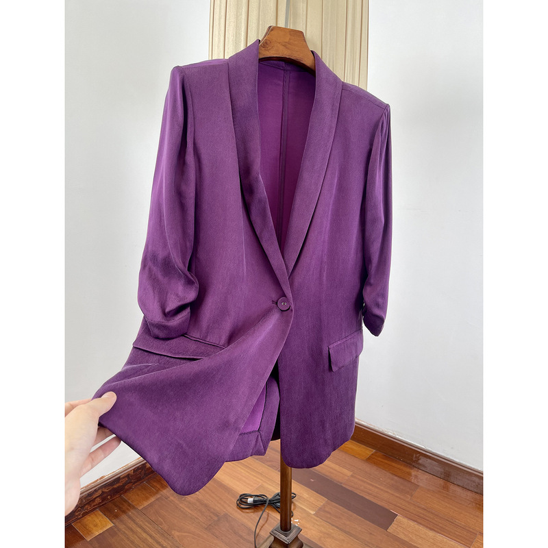 High-end Fashionable Copper Ammonia Silk Slim Look Suit Jacket Women's Summer Thin Breathable Mid-length Slim-fit Single Western Top with Padded Shoulder High-end Fashionable Copper Ammonia Silk Slim Look Suit Jacket Women's Summer Thin Breathable Mid-length Slim-fit Single Western Top with Padded Shoulder