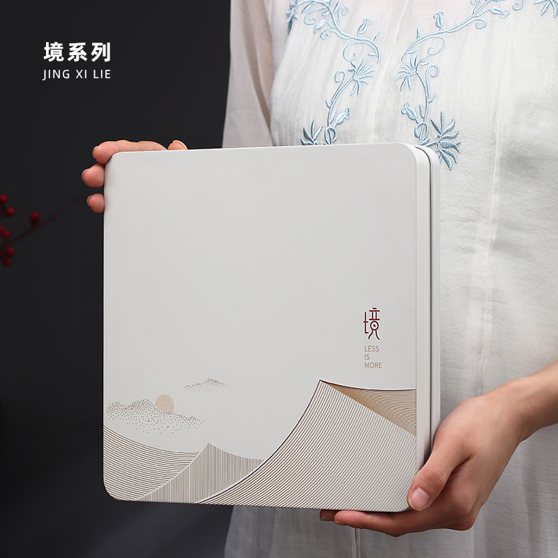 方形金属茶饼盒357g安吉白茶普洱茶手提礼品盒空盒现货logo可加印